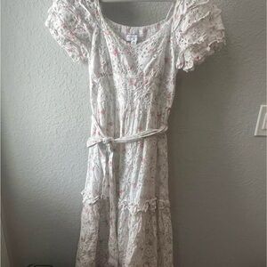 LoveShackFancy White and Pink Floral Maxi Dress
